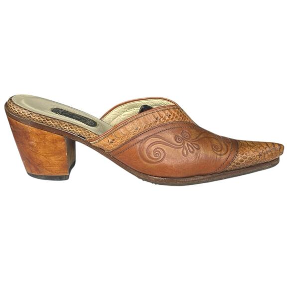 Salpy Artisan Women’s Handmade Brown Leather Tooled Mule Size US 8 - Picture 1 of 12